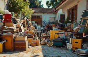 household items lying outside a house